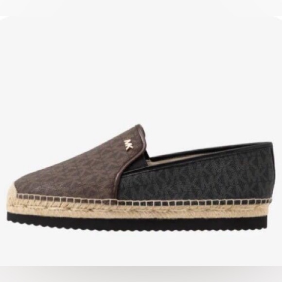 MICHAEL KORS HASTINGS MK PRINT GOLD PLATFORM ESPADRILLES - Picture 5 of 6